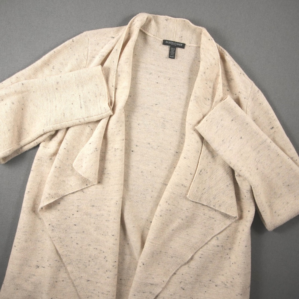 Eileen Fisher Nylon Linen Blend Cardigan Speckled Draped Open Front Petite S